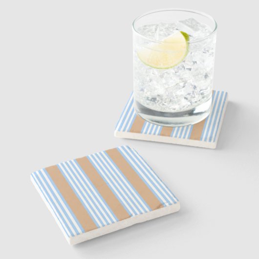 Blauw en wit vijf strepen patroon met tint stenen onderzetter (Zijkant)