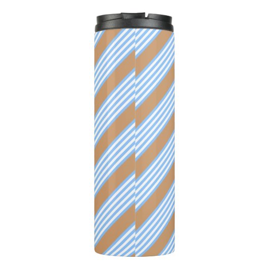 Blauw en wit vijf strepen patroon met tint thermosbeker (Achterkant)