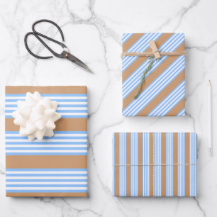 Blauw en wit vijf strepenpatroon met lichtbruin inpakpapier vel