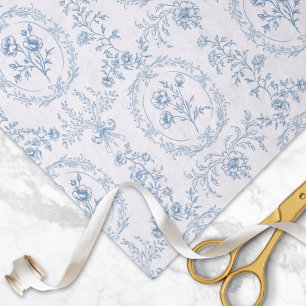 Blauw en wit vintage bloemen bloempatroon tissuepapier