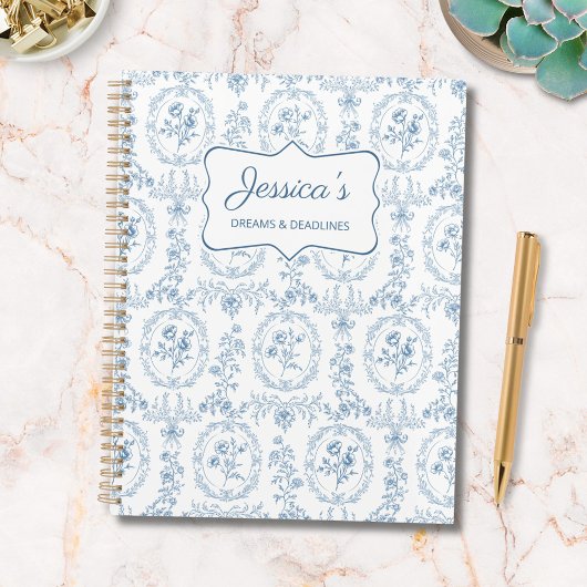 Blauw en Wit Vintage Bloemen Bloemstuk Persoonlijk Planner