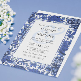 Blauw en wit Vintage bruiloft Floral Chintz Kaart