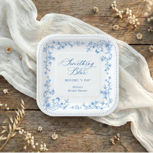 Blauw en wit vintage Frans Toile bruiloftsfeest Papieren Bordje