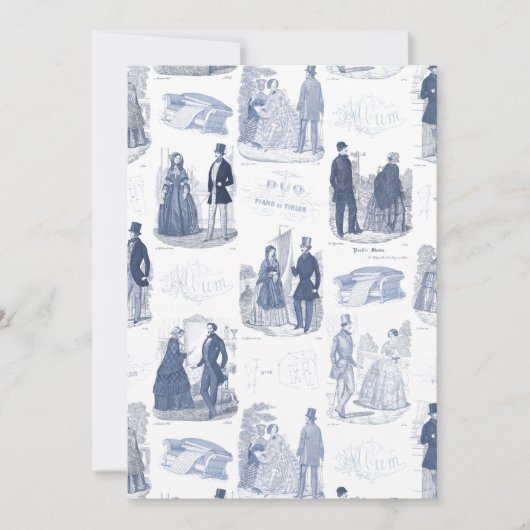 Blauw en wit vintage mode Franse toile Kaart (Voorkant)