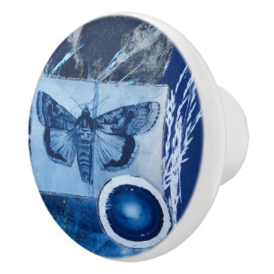 Blauw en wit vintage mot cyanotype keramische knop