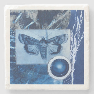 Blauw en wit vintage mot cyanotype stenen onderzetter