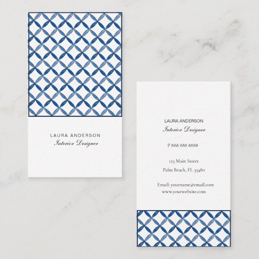 Blauw en wit Visitekaartje voor interieurontwerper (Voorkant / Achterkant)