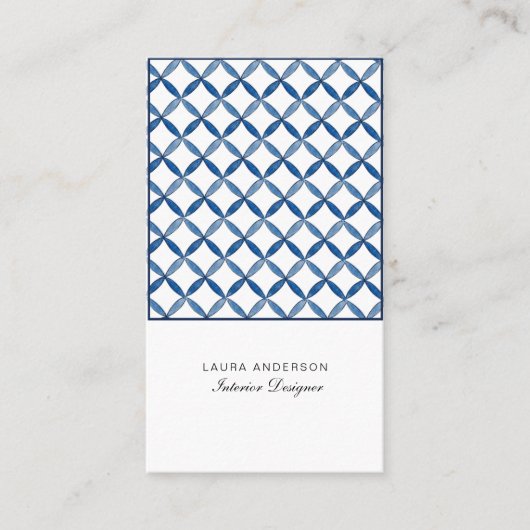 Blauw en wit Visitekaartje voor interieurontwerper (Voorkant)