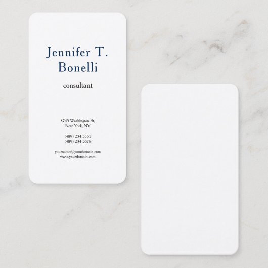 Blauw en wit vlak Modern minimalistisch Profession Visitekaartje (Voorkant / Achterkant)