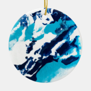 Blauw en wit Vloeibaar Marmer Keramisch Ornament