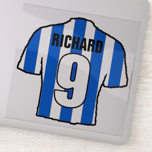 Blauw en wit voetbalshirt om te personaliseren. sticker (Detail)