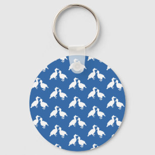 Blauw en wit vogelpatroon. sleutelhanger