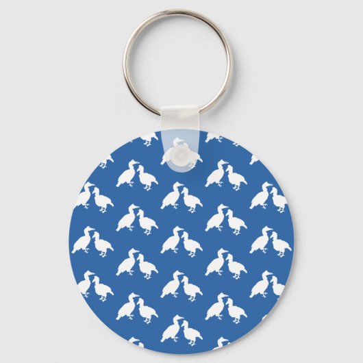 Blauw en wit vogelpatroon. sleutelhanger (Voorkant)