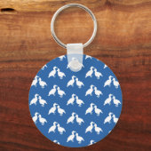 Blauw en wit vogelpatroon. sleutelhanger (Voorkant)