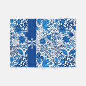 Blauw en wit volks kunst monogram fleece deken (Voorkant (Horizontaal))