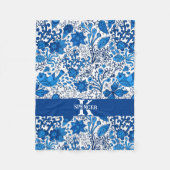 Blauw en wit volks kunst monogram fleece deken (Voorkant)