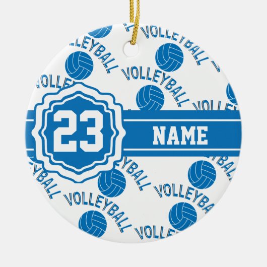 Blauw en wit volleybal keramisch ornament (Voorkant)