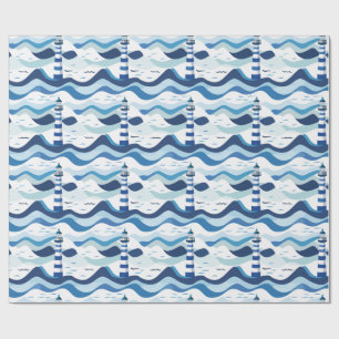 Blauw en Wit Vuurtoren Nautilus  Cadeaupapier