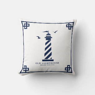 Blauw en wit, vuurtoren, zeegarenden, autisch kussen