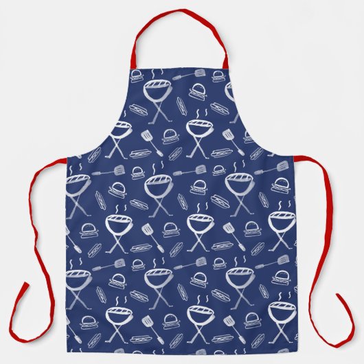 Blauw en Wit Waterverf BBQ Schort (Voorkant)