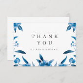 Blauw en wit waterverf bloemenbruiloft dank u bedankkaart (Voorkant / Achterkant)