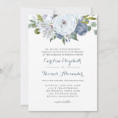 Blauw en Wit Waterverf Bloemige Elegante Bruiloft Kaart (Voorkant)