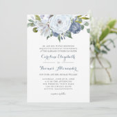 Blauw en Wit Waterverf Bloemige Elegante Bruiloft Kaart (Staand voorkant)
