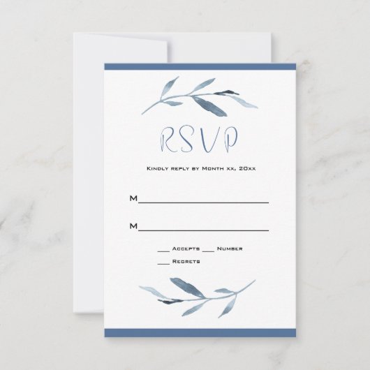 Blauw en wit Waterverf bruiloft RSVP Kaartje (Voorkant)