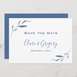 Blauw en wit Waterverf bruiloft Save The Date