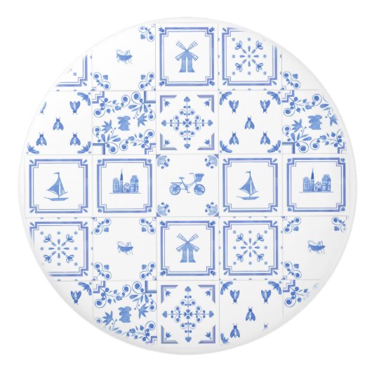 Blauw en wit Waterverf delft tapepatroon Keramische Knop (Voorkant)
