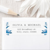 Blauw en wit waterverf filmomhulde tablet etiket (Insitu)