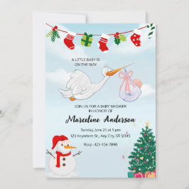 Blauw en Wit Waterverf Kerst Baby shower Kaart