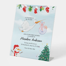 Blauw en Wit Waterverf Kerst Baby shower Reclamebord Met Voetstuk