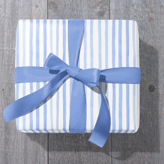 Blauw en wit Waterverf Stripe-omslagpapier Cadeaupapier