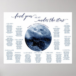 Blauw en wit waterverf tafel zitplaatskaart bord poster