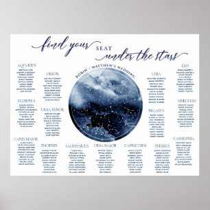 Blauw en wit waterverf tafel zitplaatskaart bord poster