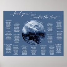 Blauw en wit waterverf tafel zitplaatskaart bord
