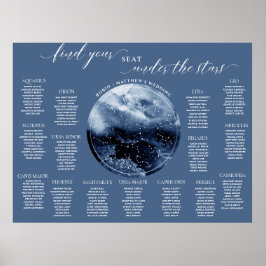 Blauw en wit waterverf tafel zitplaatskaart bord poster