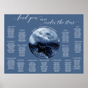 Blauw en wit waterverf tafel zitplaatskaart bord poster
