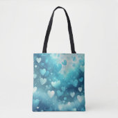 BLAUW EN WIT WATERVERF VALENTIJN HARTEN TOTE BAG (Voorkant)