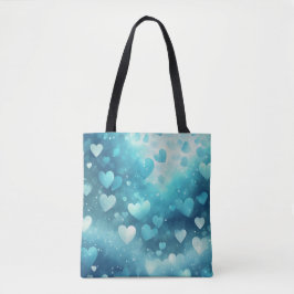 BLAUW EN WIT WATERVERF VALENTIJN HARTEN TOTE BAG