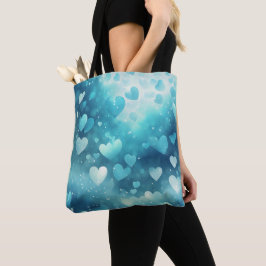 BLAUW EN WIT WATERVERF VALENTIJN HARTEN TOTE BAG