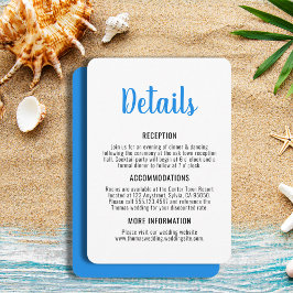 Blauw en Wit Whimsical Kustbruiloft Informatiekaartje