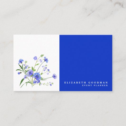 Blauw en Wit Wilde Bloem Visitekaartjes (Voorkant)