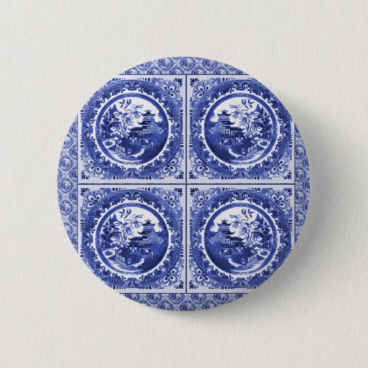 Blauw en wit, wilg patroonontwerp ronde button 5,7 cm (Voorkant)