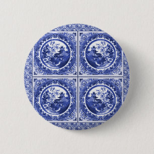 Blauw en wit, wilg patroonontwerp ronde button 5,7 cm