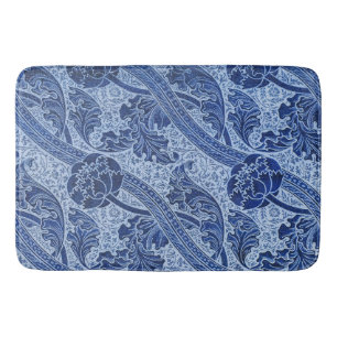 Blauw en wit William Morris stijl bloemmotief Badmat