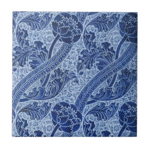 Blauw en Wit William Morris Stijl Bloemmotief Tegeltje