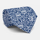 Blauw en wit William Morris Style Tudor Floral Stropdas (Opgerold)