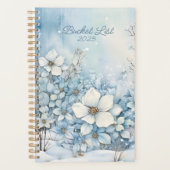 Blauw en wit Winter Bloemen Bucket List Planner (Voorkant)